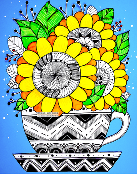 《金灿灿的向日葵》花朵线描【自动发货：下单后，点击手机短信中收到的链接，即可获取文件下载的链接；如有任何问题，可添加客服微信hm33268获得帮助】