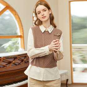 Famecoco范可儿马甲针织背心短款女春款圆领套头无袖马夹