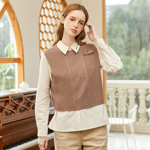 Famecoco范可儿马甲针织背心短款女春款圆领套头无袖马夹 商品图1