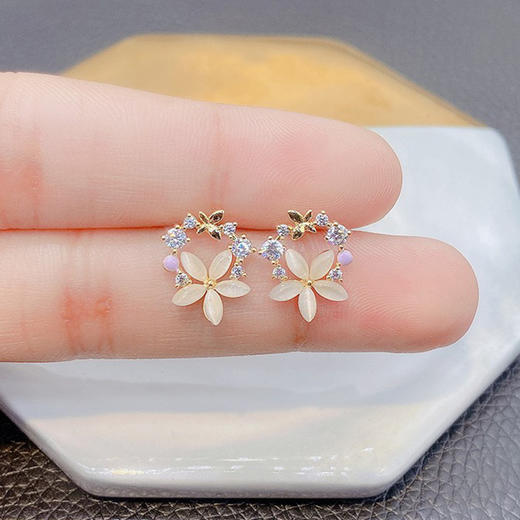 JU-A378011耳坠小巧花朵耳钉女小巧简约冷淡风耳环个性猫眼石耳饰 商品图2