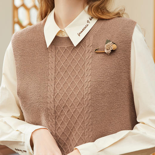 Famecoco范可儿马甲针织背心短款女春款圆领套头无袖马夹 商品图4