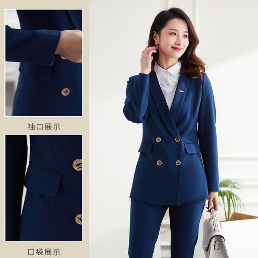 【上衣+裤子】罗蒙春秋西服套装女士商务通勤职业OL修身双排扣套装 商品图4