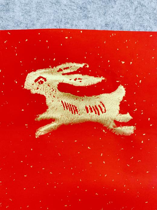 【鹅毛肆】新年款洒金万年红手工拓印金兔宣纸，10张装，69x34cm/张 商品图4