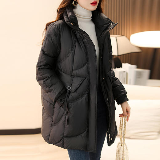 冬季时尚，休闲立领中长款90白鸭绒羽绒服HR-YUMO8610 商品图3