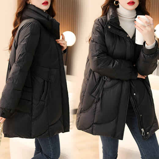冬季时尚，休闲立领中长款90白鸭绒羽绒服HR-YUMO8610 商品图0