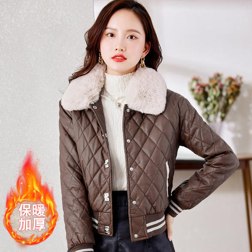 皮衣外套女，秋冬新款加绒加厚带毛领pu皮夹克短外套潮HR-CLYZ22135 商品图9