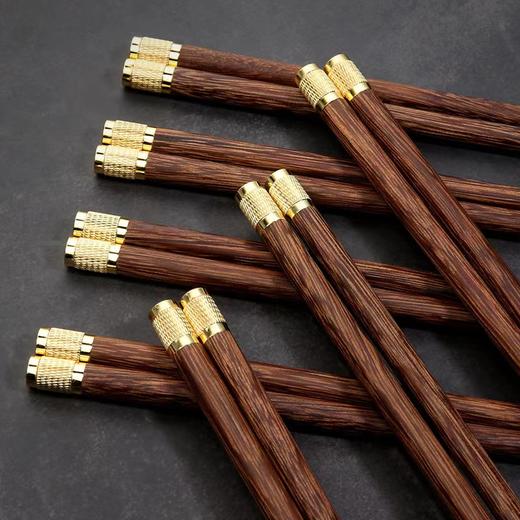 【夹菜不打滑】原森太鸡翅木筷子家用防滑304不锈钢10双家庭装便携筷子 商品图3