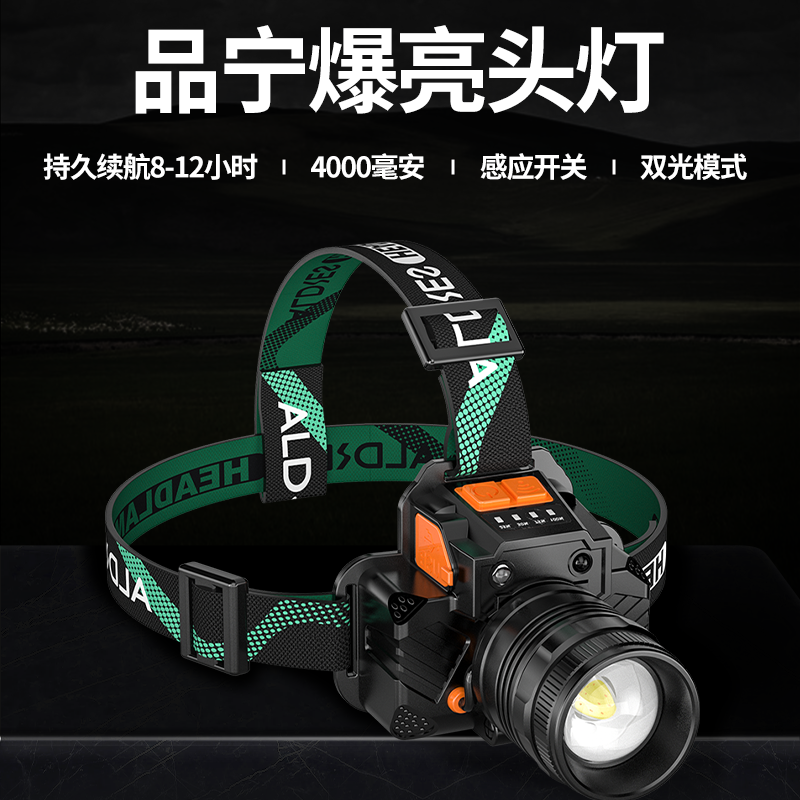 强光头戴式手电筒灯品宁新款大功率户外超长续航充电夜钓专用