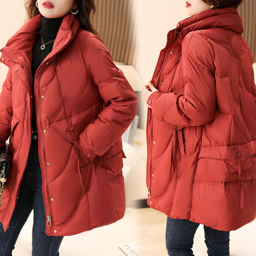 冬季时尚，休闲立领中长款90白鸭绒羽绒服HR-YUMO8610 商品图1