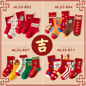 【新年大吉】【红运袜5双】新年红色儿童袜子本命年袜 卡通吉祥男女童中筒袜儿童棉袜