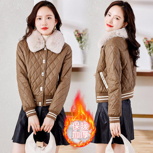 皮衣外套女，秋冬新款加绒加厚带毛领pu皮夹克短外套潮HR-CLYZ22135 商品图1