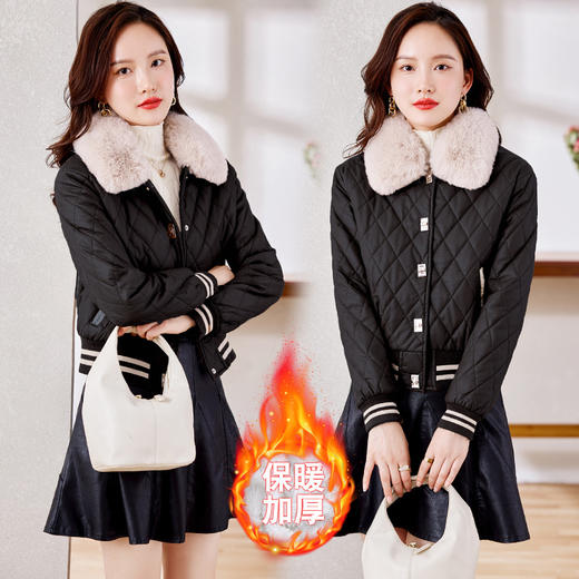 皮衣外套女，秋冬新款加绒加厚带毛领pu皮夹克短外套潮HR-CLYZ22135 商品图2