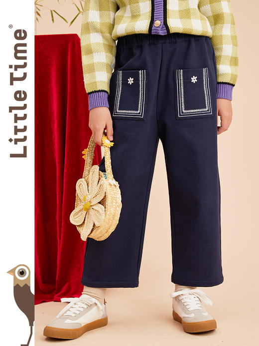 littletime女童加厚裤秋冬2022新款阔腿裤九分休闲裤儿童加厚长裤 商品图0