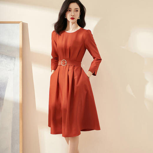剩S/M 温柔橘调七分袖连衣裙 大摆显瘦 附赠腰带 气质大摆A字裙收腰显瘦七分袖连衣裙0641 商品图0