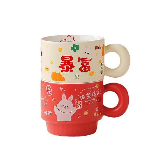 【萌兔送福 情侣礼盒超值装！】新年礼物陶瓷对杯女士高颜值可爱兔年进店礼品情侣马克杯带盖勺情人节情侣杯 商品图4