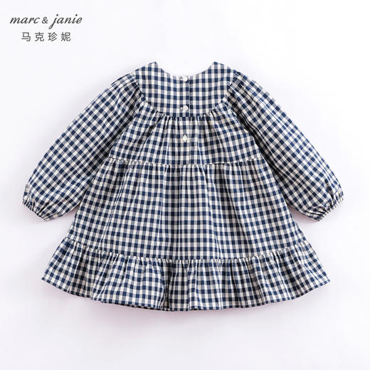 马克珍妮春装新款 女童田园风蓝白格宽松连衣裙230301 商品图1