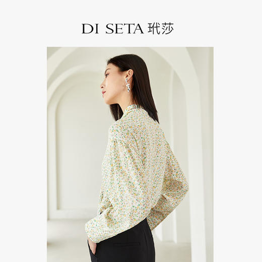玳莎飘带领印花真丝衬衫女23春新款轻奢高级感优雅复古碎花上衣   DA31302 商品图2