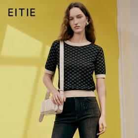 EITIE爱特爱春季新品时尚拼接色显瘦气质女针织衫7301007