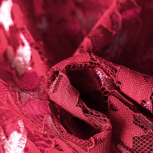 酒红色改良旗袍春装，新款女装中国风蕾丝中长款连衣裙OY-220322 商品图4