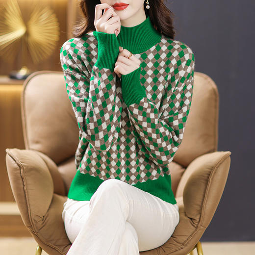 高领小个子女款毛衣女士厚款，新款洋气打底衫格子时尚秋冬季CC-17-8117 商品图0