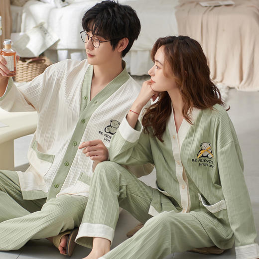 春秋情侣睡衣开衫长袖两件套舒适时尚男女家居服可外穿套装 stt11 商品图7