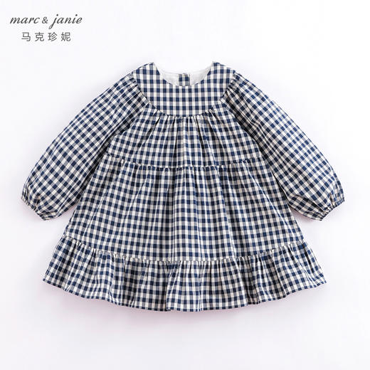 马克珍妮春装新款 女童田园风蓝白格宽松连衣裙230301 商品图2