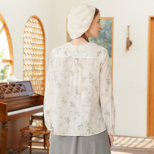 Famecoco范可儿减龄印花衬衫女春季蕾丝花边双层领上衣FAB1BA001 商品图2