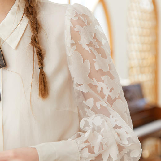 Famecoco范可儿天丝衬衣女设计感小众春款网纱拼接上衣 商品图1