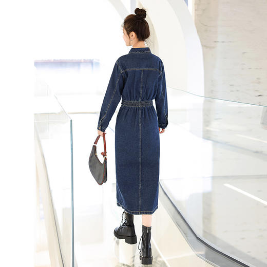 WX2306-19春季新款时尚休闲百搭长款显瘦后腰牛筋牛仔连衣裙 商品图2