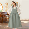 famecoco范可儿复古高腰背带裙春季刺绣棉麻大摆连衣裙女FAB1FE001 商品缩略图4