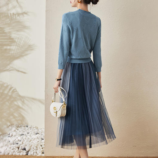 气质靛蓝！法式提花钉珠上衣+渐变压褶网纱裙两件套早春WLZD-2227412 商品图2