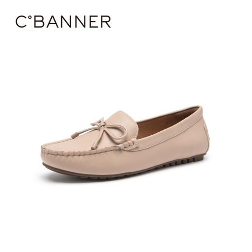 千百度女鞋春季乐福鞋单鞋真皮豆豆鞋小皮鞋一脚蹬舒适 A23190330 商品图1