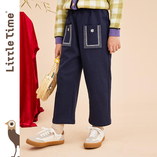 littletime女童加厚裤秋冬2022新款阔腿裤九分休闲裤儿童加厚长裤 商品图2