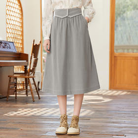 famecoco范可儿腰头设计感刺绣半身裙春季纯棉宽松a字裙FAB1HA002