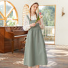 famecoco范可儿复古高腰背带裙春季刺绣棉麻大摆连衣裙女FAB1FE001 商品缩略图3