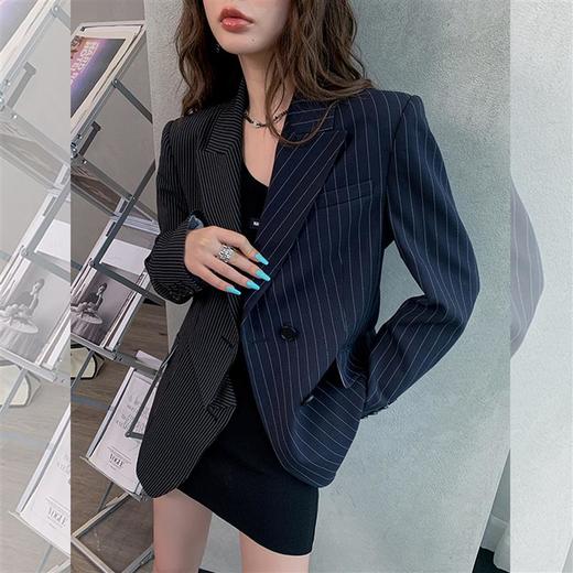 BeQueenStory 【狂野女孩】条纹西装短外套衬衫半身套装 商品图2
