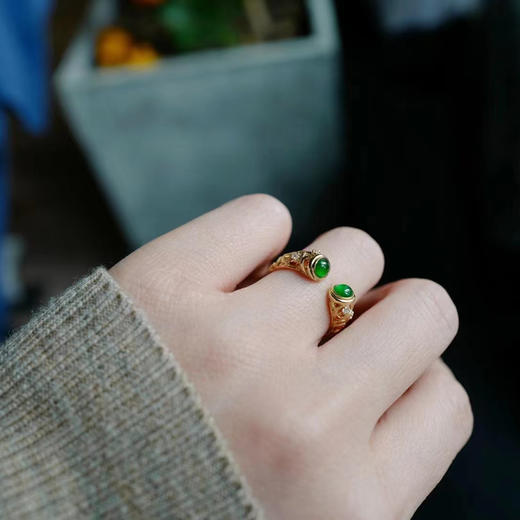 龢盒原创 18k金镶小众翡翠开口戒 戒指 商品图4