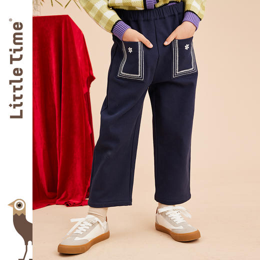 littletime女童加厚裤秋冬2022新款阔腿裤九分休闲裤儿童加厚长裤 商品图1
