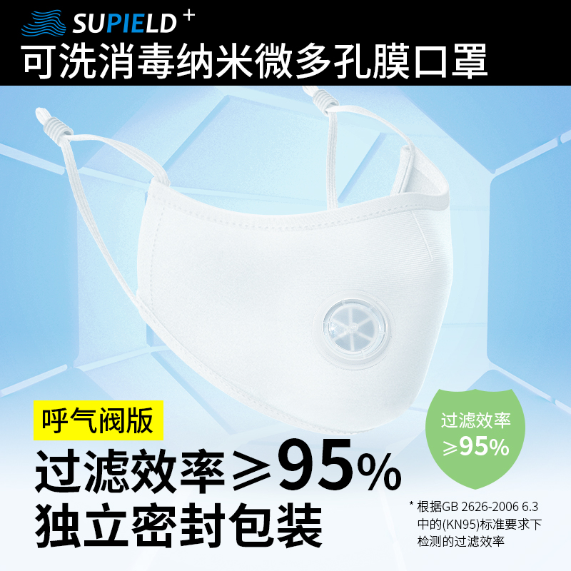 白名单企业Supield素湃呼吸阀口罩水洗纳米膜透气面罩可定制95301