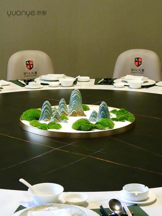 酒店餐桌花摆花高端新中式大圆桌装饰摆件餐厅中间转盘造景微景观 商品图0