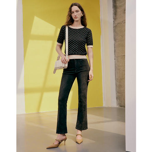 EITIE爱特爱春季新品时尚拼接色显瘦气质女针织衫7301007 商品图1