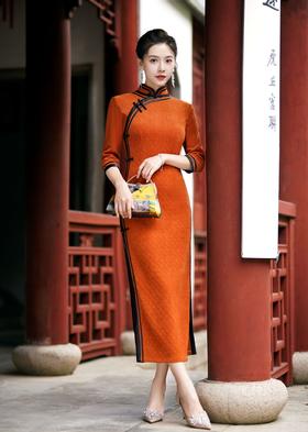 QL916001 2022年秋冬新款中国风修身复古时尚优雅大方长款长袖旗袍