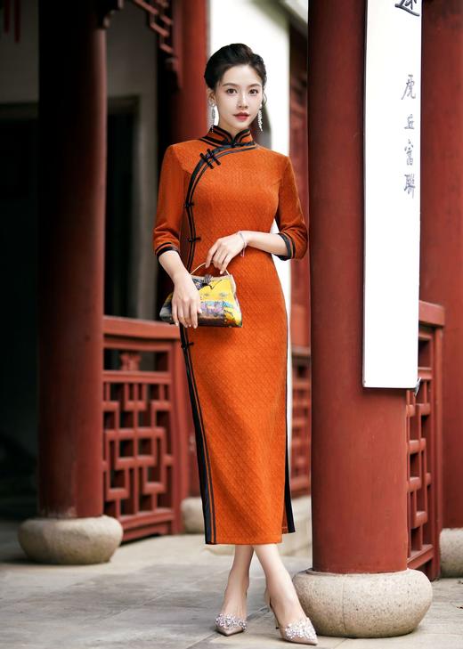 QL916001 2022年秋冬新款中国风修身复古时尚优雅大方长款长袖旗袍 商品图0