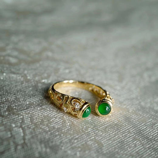 龢盒原创 18k金镶小众翡翠开口戒 戒指 商品图2