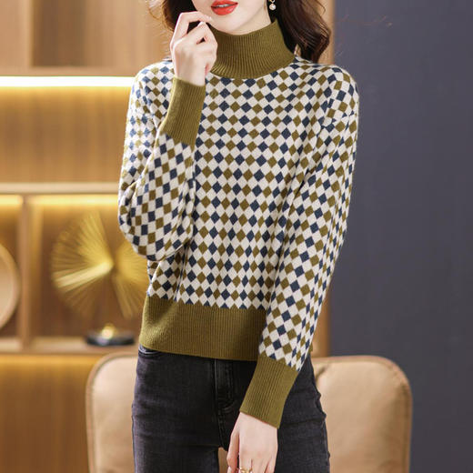 高领小个子女款毛衣女士厚款，新款洋气打底衫格子时尚秋冬季CC-17-8117 商品图6