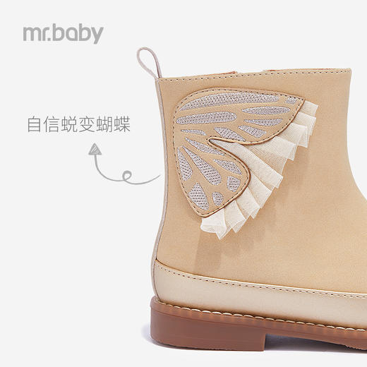 mrbaby儿童靴女童公主鞋2022秋冬新款电绣蝴蝶翅膀气质中大童靴子 商品图2