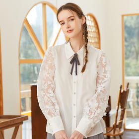 Famecoco范可儿天丝衬衣女设计感小众春款网纱拼接上衣