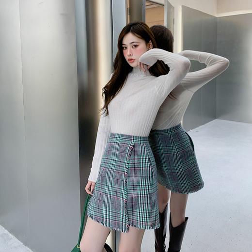 BeQueenStory【格林套装】洋气绿格纹立领小香风外套半裙套装 商品图2