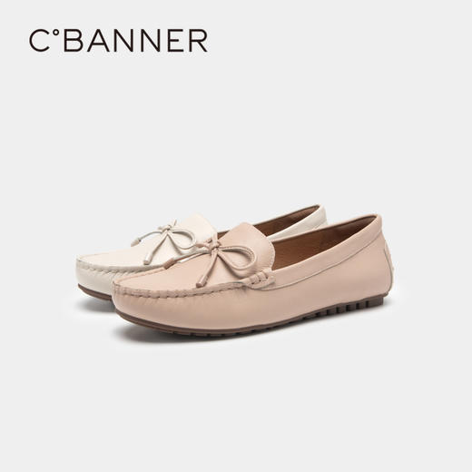 千百度女鞋春季乐福鞋单鞋真皮豆豆鞋小皮鞋一脚蹬舒适 A23190330 商品图4