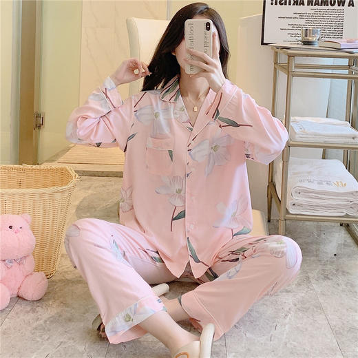 睡衣女春秋2023新款长袖开衫网红套装大码印花家居服  商品图3